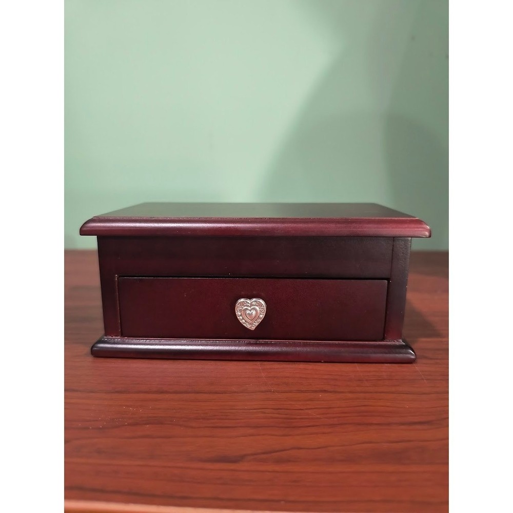 Brighton Wood Jewelry Charm Box Mahogany Finish Silver Heart Heart Quote